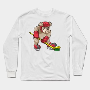 Bulldog at Ice hockey with Ice hockey stick Long Sleeve T-Shirt